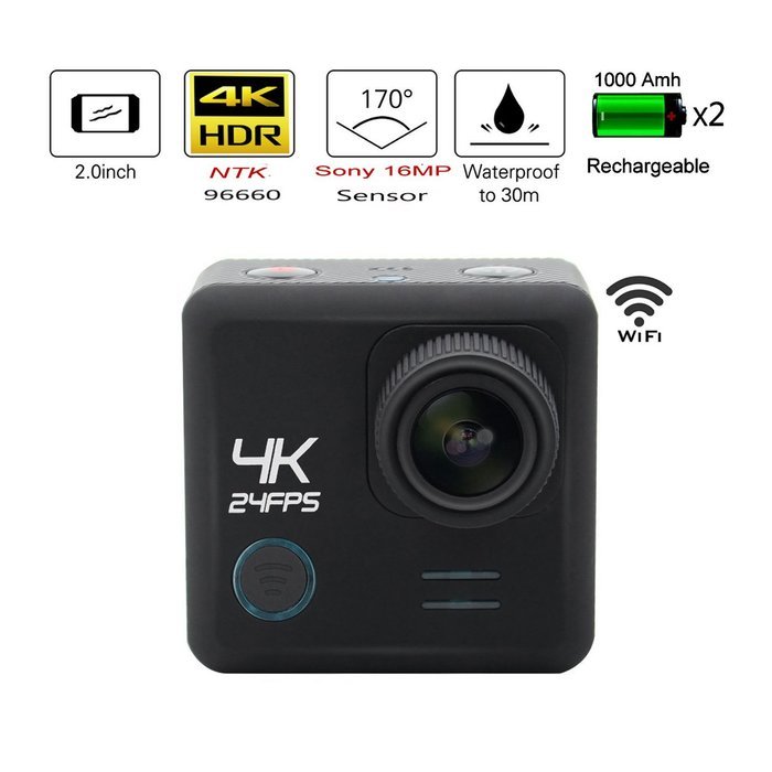 Egovo 64GB 4K Action Camera 16MP with Sony Sensor, UHD WIFI Waterproof Sports Video Cam 2-Inch (2 Batteries +... N2