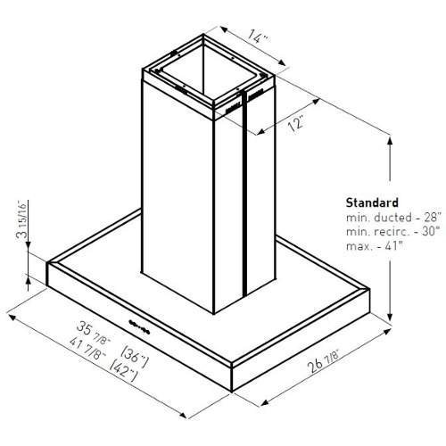 Miseno MH10842AS 600 CFM 42 Inch Wide Stainless Steel Quadruple Light Island Ran, Stainless Steel