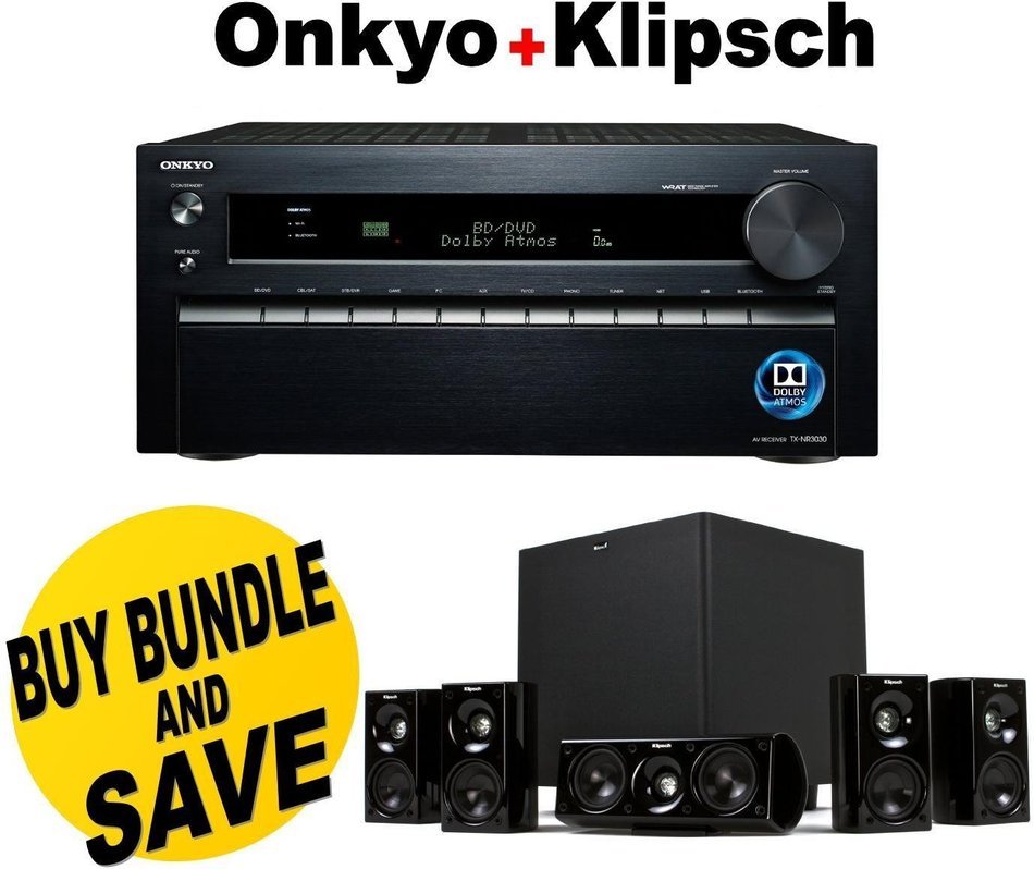 Onkyo TX-NR3030 11.2-Ch Dolby Atmos Ready Network A/V Receiver w/ HDMI 2.0 + Klipsch HDT-600 Home Theater System...