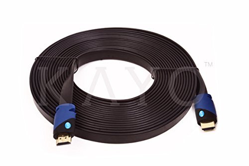 KAYO Hi-Speed FLAT HDMI1.4 Cable 25 FT/ SOFT PVC Sleeve/ Supports Ethernet,3D,4K & Audio Return, Bonus CABLE Tie