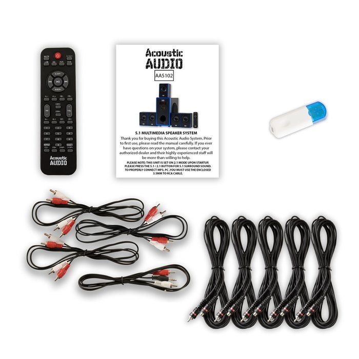 Acoustic Audio AA5102 Home Theater 5.1 Speaker System with USB Bluetooth and 5 Extension Cables N2
