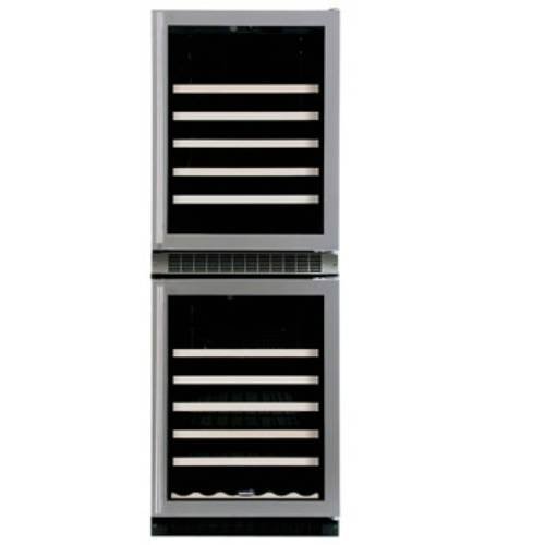 Dual Zone 90-Bottle Wine Refrigerator Color: Black with Stainless Steel Frame Glass Door, Hinge: Right