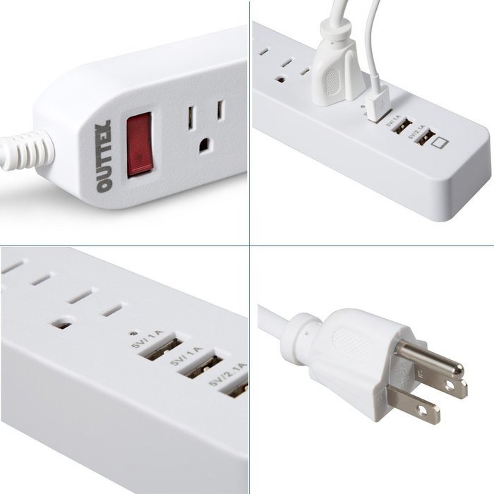[New] Outtek 6-Outlet Fireproof Surge Protector 1625W/13A with 6 USB Ports (5V/2.4A*2 and 5V/1A*4) Charging Station... N7