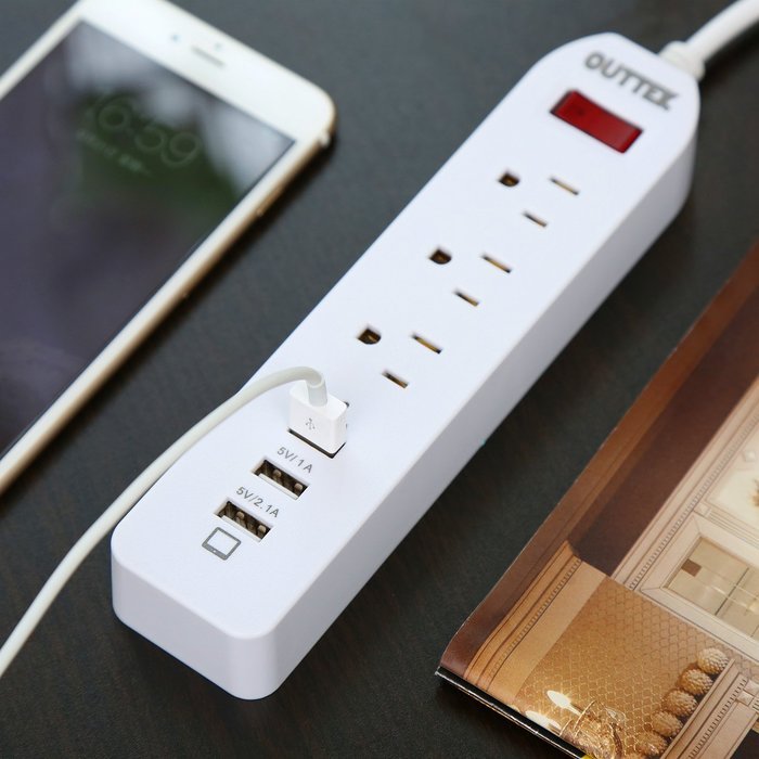 [New] Outtek 6-Outlet Fireproof Surge Protector 1625W/13A with 6 USB Ports (5V/2.4A*2 and 5V/1A*4) Charging Station... N8