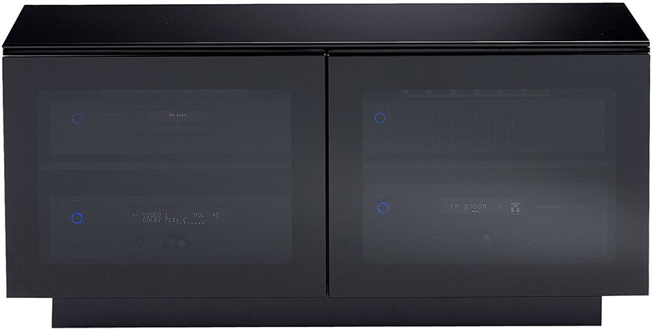 BDI Mirage 8224 Double Wide Entertainment Cabinet, Satin Black with Black Glass Top N3