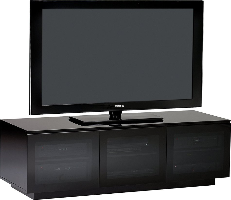 BDI Mirage 8224 Double Wide Entertainment Cabinet, Satin Black with Black Glass Top N4