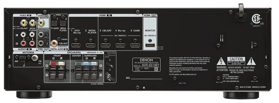 Denon AVR-S510BT 5.2 Channel Full 4K Ultra HD AV Receiver with Bluetooth N4
