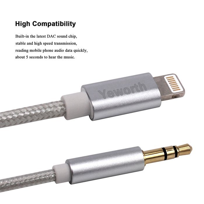 Lightning to 3.5mm Aux Audio Stereo Cable, Yeworth Nylon Fiber Braided