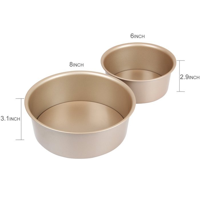 Yilove 6" and 8" Round Cake Pan with Removable Bottom (Champagne) N5
