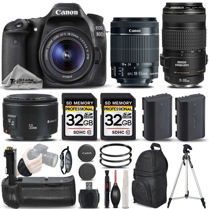 Canon EOS 80D Wi-Fi Full HD 1080P Digital SLR Camera + Canon 18-55mm IS STM Lens + Canon 70-300mm IS USM Lens...