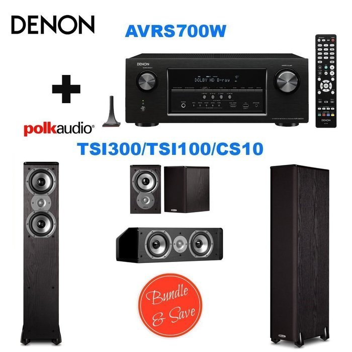Denon AVRS700W 7.2 Channel Full 4K Ultra HD A/V Receiver with Bluetooth and Wi-Fi + 2 Polk Audio TSi300 Floorstanding...