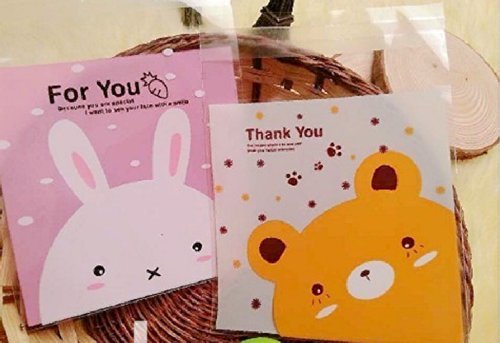 ONOR-Tech 100 PCS Lovely Cute OPP Self Adhesive Cookie Bakery Candy Biscuit Treat Gift Diy Plastic Bag (Flower) N22