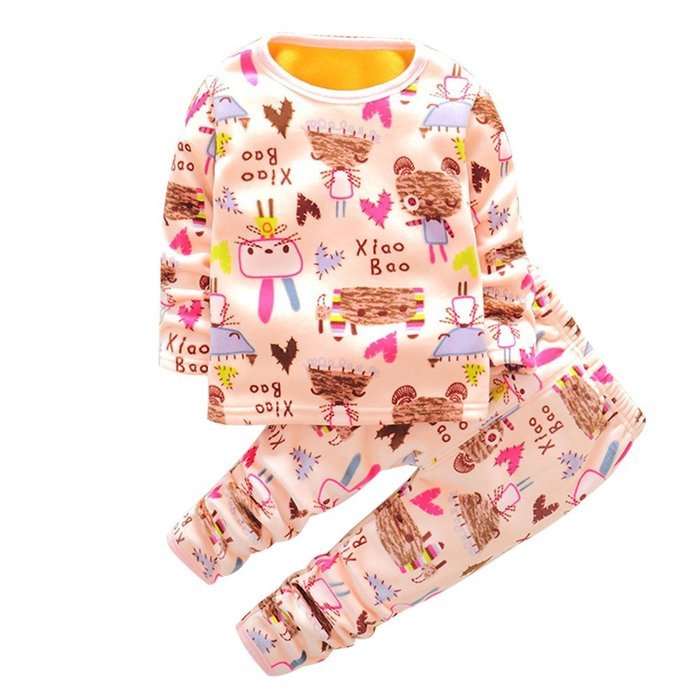 Yaheeda Kids Children Plush Cotton Pajamas T-Shirt and Open-crotch Pants Suit N7