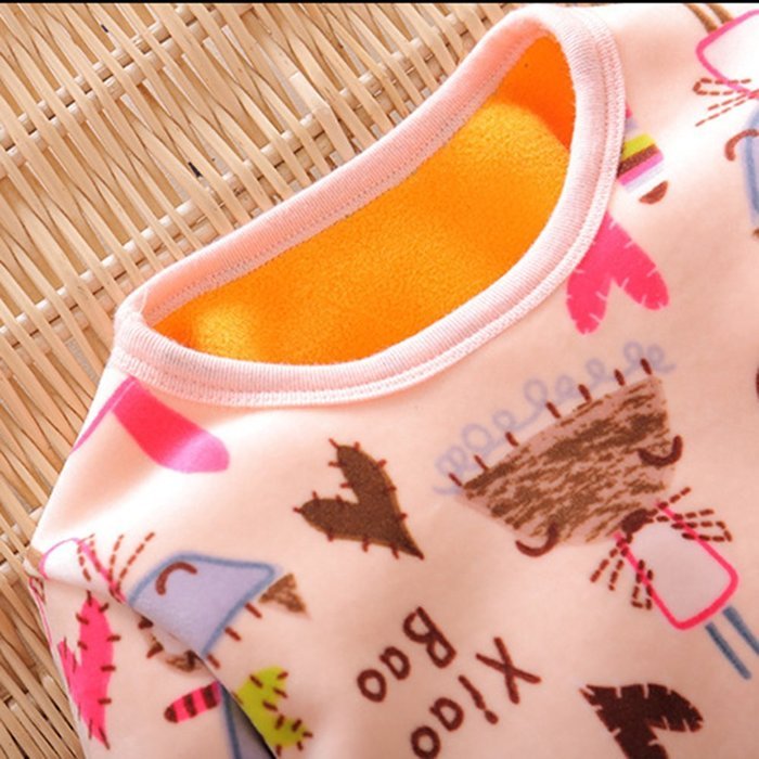 Yaheeda Kids Children Plush Cotton Pajamas T-Shirt and Open-crotch Pants Suit N8
