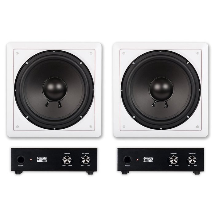 2 Acoustic Audio IWS10 In-Wall/Ceiling 10" Home Theater Passive Subwoofers and 2 Amplifiers IWS10A-2S