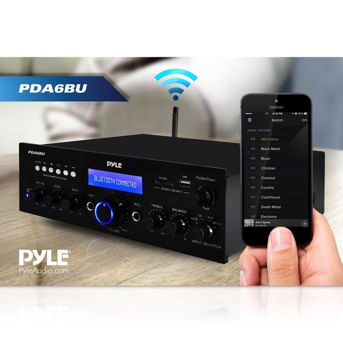 Pyle PDA6BU 200 Watt Bluetooth Stereo Amplifier Receiver with Remote Control and FM Antenna