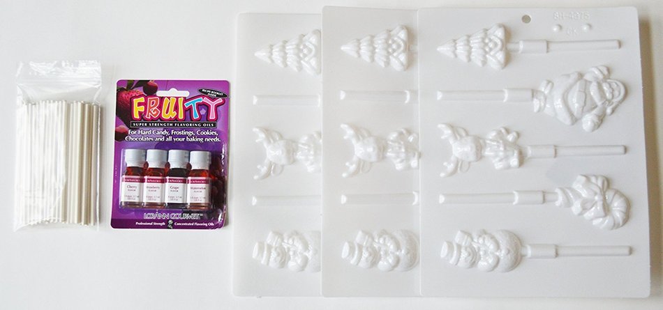 8H-4975-F Christmas Assortment Suckers Hard Candy Mold Fruity Loran Oil Packet/Packet of 3 molds