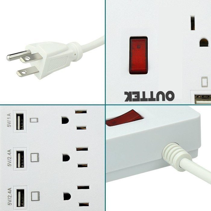 [New] Outtek 6-Outlet Fireproof Surge Protector 1625W/13A with 6 USB Ports (5V/2.4A*2 and 5V/1A*4) Charging Station... N10