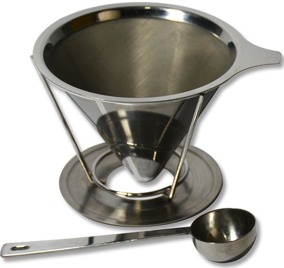 CounterTop Pour Over Eco-Friendly Stainless Steel Drip Coffee Filter and Scoop (2 Cups) N3