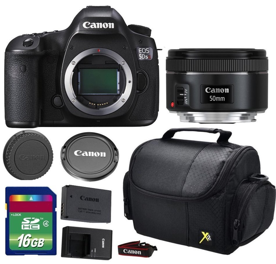 Canon 5DSR DSLR Camera + EF 50mm f/1.8 STM Lens + 16 GB SDHC Memory Card + Front Lens Cap + Rear Lens Cap + Strap...