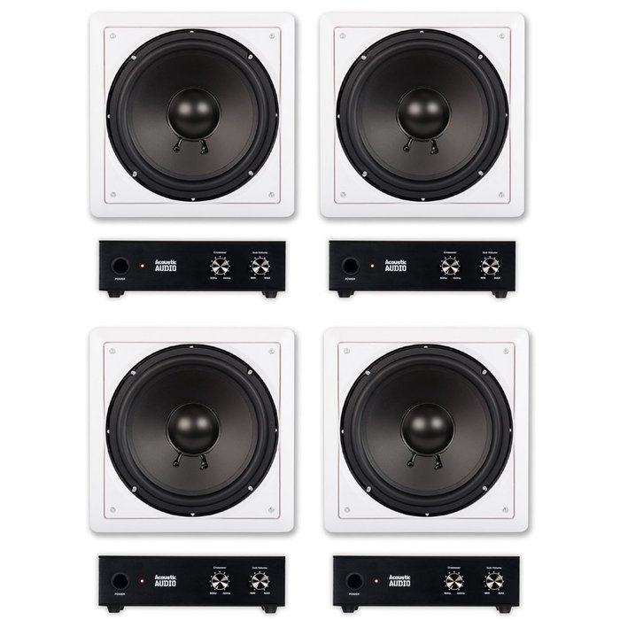 4 Acoustic Audio IWS10 In-Wall/Ceiling 10" Home Theater Passive Subwoofers and 4 Amplifiers IWS10A-4S N4