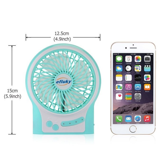 Efluky Mini USB 3 Speeds Rechargeable Portable Table Fan, 4.5-Inch, Black N26
