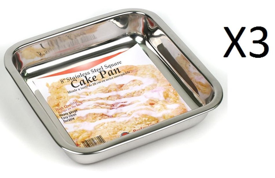 Norpro 8" SQUARE PAN Stainless Steel Cake/Brownie/Desserts Handwashing (3-Pack)