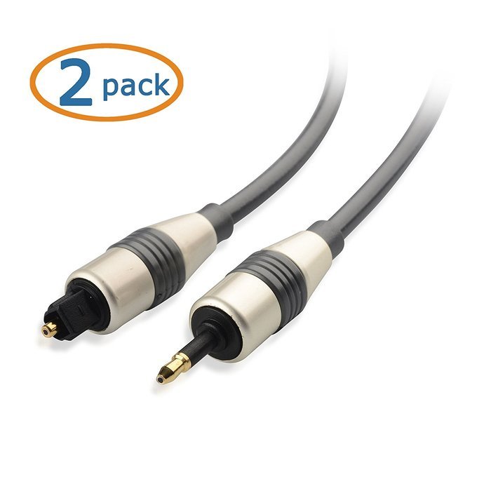 Cable Matters 2-Pack, Gold Plated Toslink to Mini Plug Digital Optical Audio Cable 3 Feet N8
