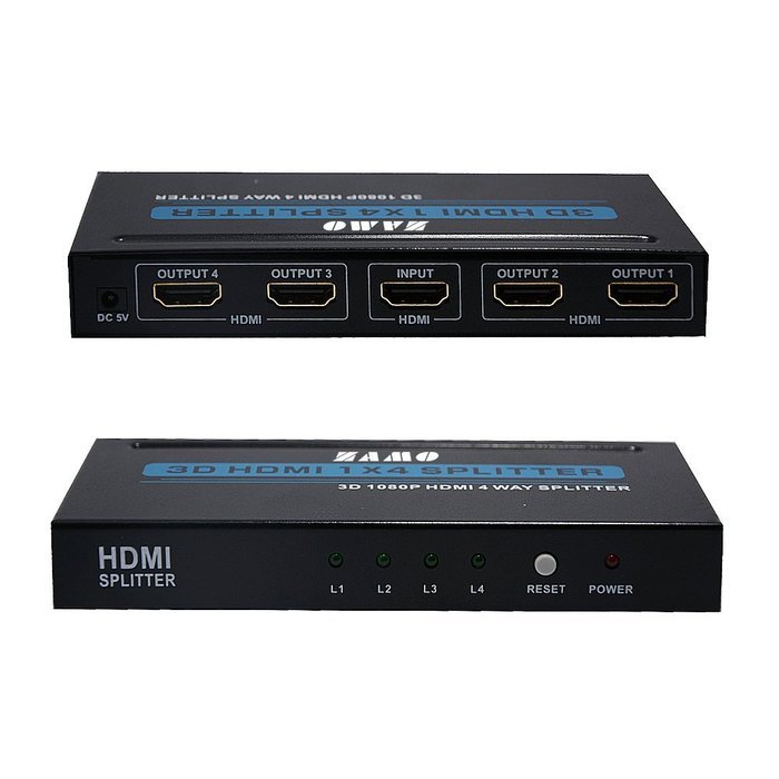 ZAMO 1x4 4 Ports Hdmi Powered Splitter for Full Hd 1080p & 3d Support (One Input to Four Outputs) N10