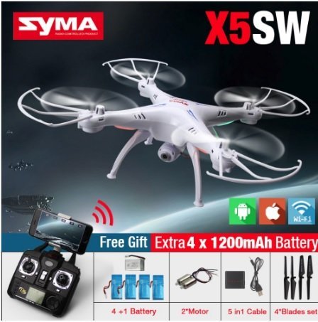 High quality Syma X5SW FPV RC Quadcopter Drone with WI-FI HD 2.4G 6-Axis Camera Drones RC Helicopter with 5 Battery...