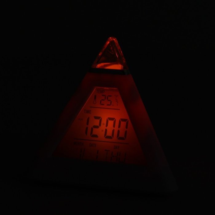 Vktech 7 LED Color Pyramid Digital LCD Alarm Clock Thermometer