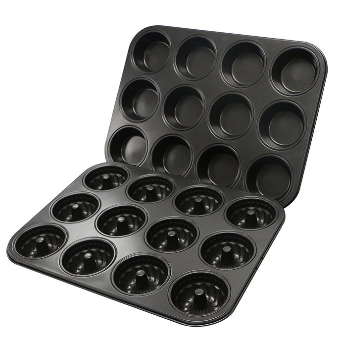 Webake 2-Pack 12 Cavity Mini Bundt Cake Pan and 12 Cavity Muffin Pan,Non-stick N2