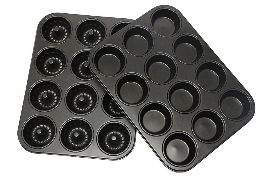 Webake 2-Pack 12 Cavity Mini Bundt Cake Pan and 12 Cavity Muffin Pan,Non-stick N3