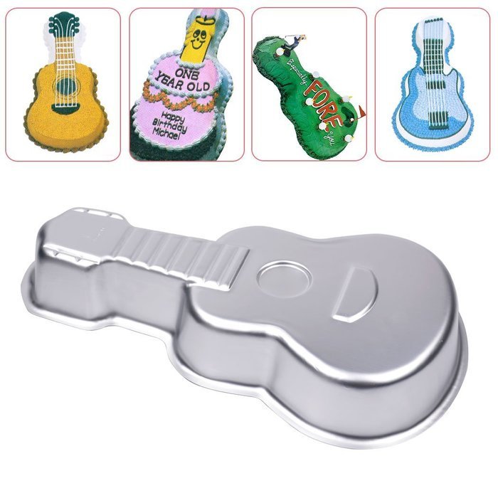 inkint Nonstick Aluminum Alloy Guitar Shape Cake Molds Novelty Cake Baking Pan Fondant Cake Shaping Mold Pan for... N6