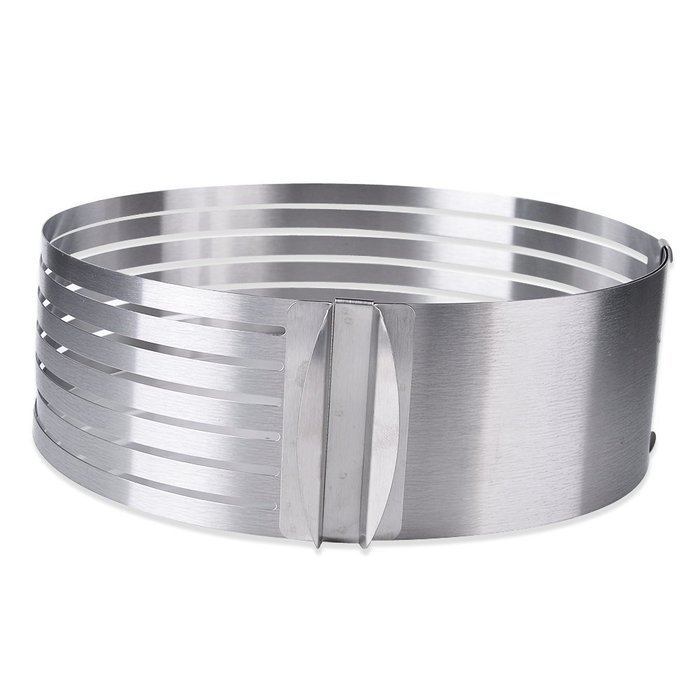 INHDBOX Adjustable Stainless Steel Mousse Mould Layer Cake Slicer with 1 Pcs Cake Knife (Silver) N3