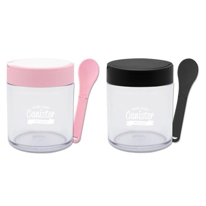 [1+1] TEASCAFE Cereal Spoon Canister, 15oz, 2Piece - Containing a spoon on the lid (Bear Black lid-Urban Black...