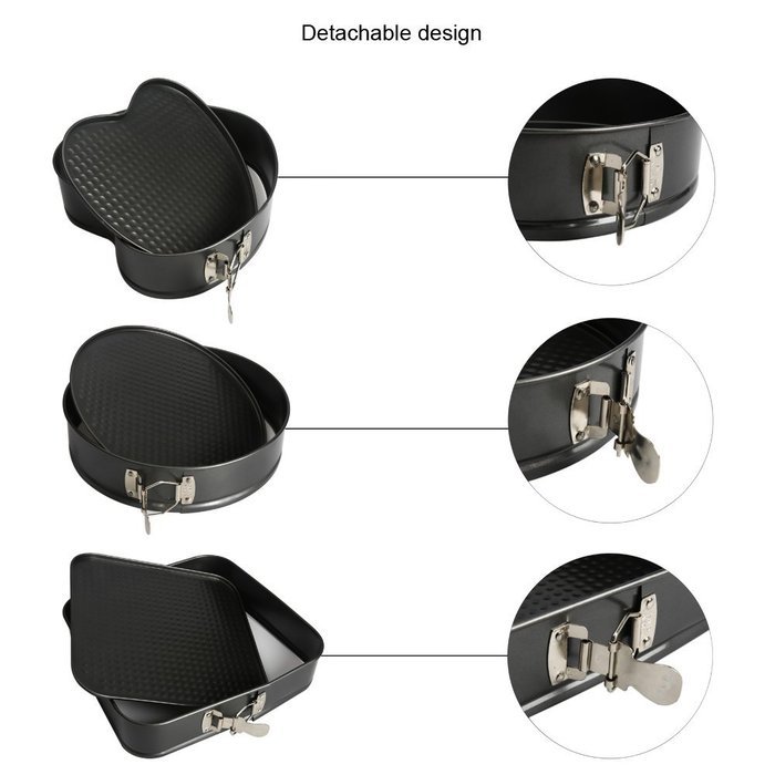 UBLISS 3 PCS Heart Square and Round Shaped Nonstick Springform Pan for Cake Cheesecake Tart Quiche N6