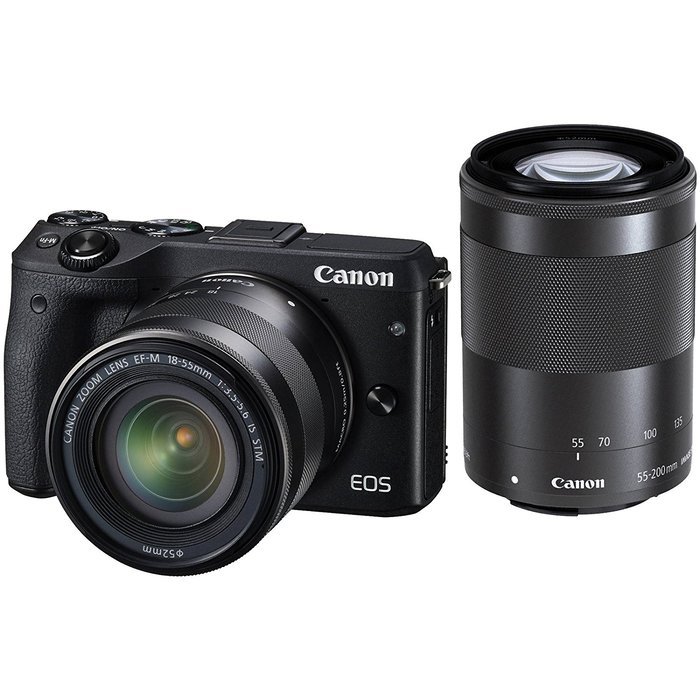 Canon EOS M3 Wi-Fi Digital ILC Camera with EF-M 18-55mm & 55-200mm IS STM Lens (Black) + 32GB Card + Case + Tripod... N2