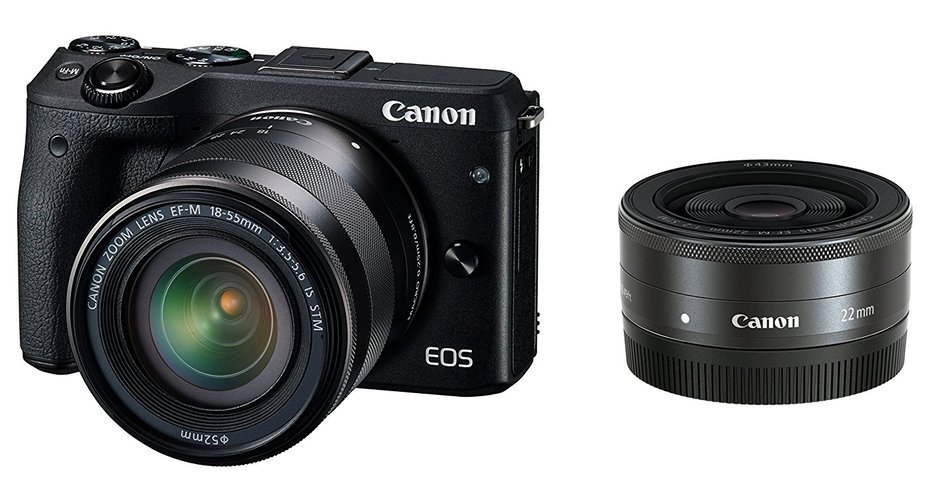 Canon EOS M3 Mirrorless Camera (Black) with EF-M 18-55mm IS STM and EF-M 22mm f/2 STM Lenses - International Version... N5