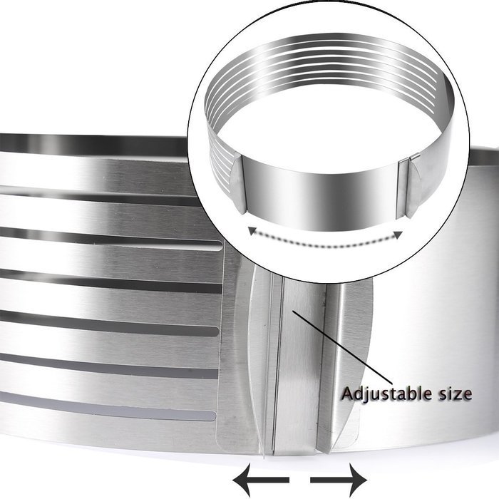 INHDBOX Adjustable Stainless Steel Mousse Mould Layer Cake Slicer with 1 Pcs Cake Knife (Silver) N5