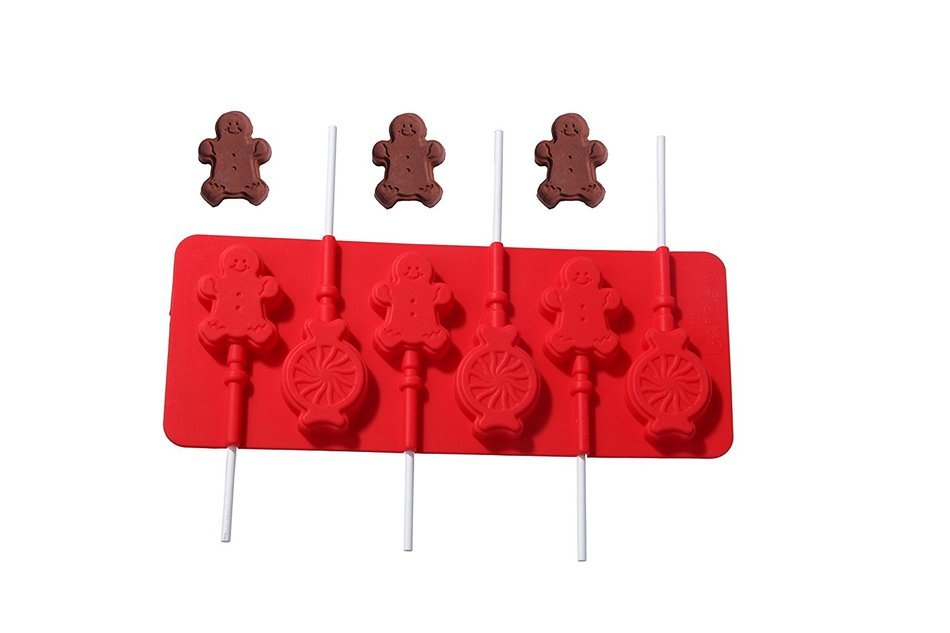 Juvale Silicone Christmas Holiday Chocolate Lollipop Sucker Mold Set Hard Candy Heat Resistant Includes 100 Lollipop...
