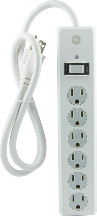 GE 14014 6-Outlet General Purpose Surge Protector, 800 Joules, 8ft Cord, White, with Twist to Lock Safety Covers... N12