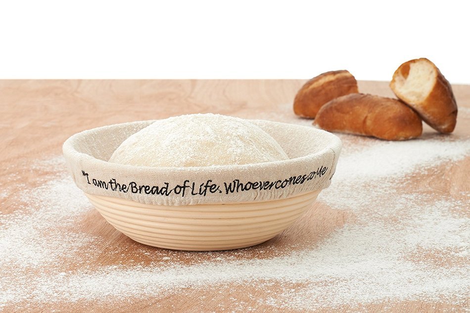 !!! "I am the Bread of Life" Banneton Brotform Proofing Basket - Large 10 Inch Round Cane With Linen Liner&ndash; Rising... N3
