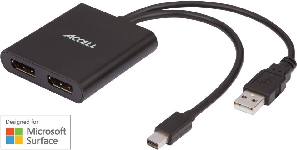 Accell K088B-003B Mini DisplayPort 1.2 to 3 DisplayPort Multi-Display MST Hub - Designed for Microsoft Surface N8
