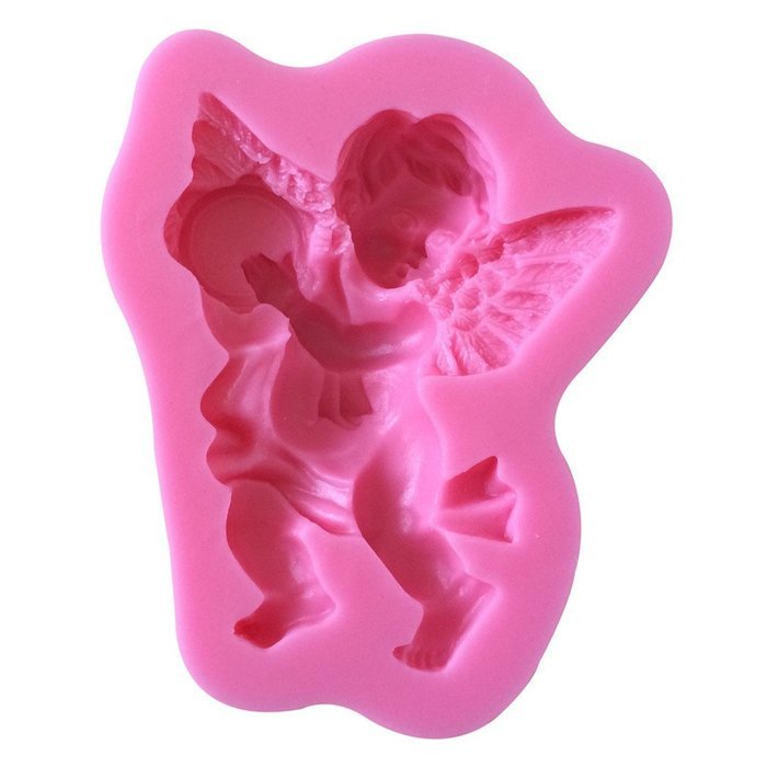 LYNCH Angel Boy With Drum Shaped Silicone Cupcake Mold DIY Fondant Cake Tools,Pink N3