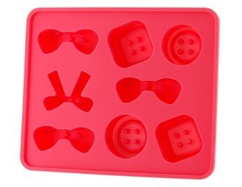 Bowknot &amp- Button Shaped Silicone Ice Tray (Red)