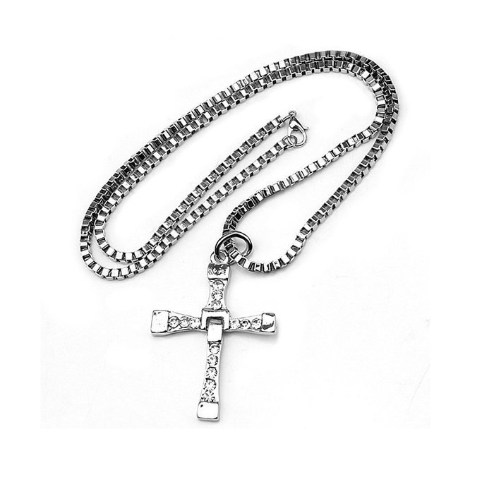 Vineds Fashion Furious Brave Mens Cross Pendant Necklace Chain Crystal Silver 24" Cool N3