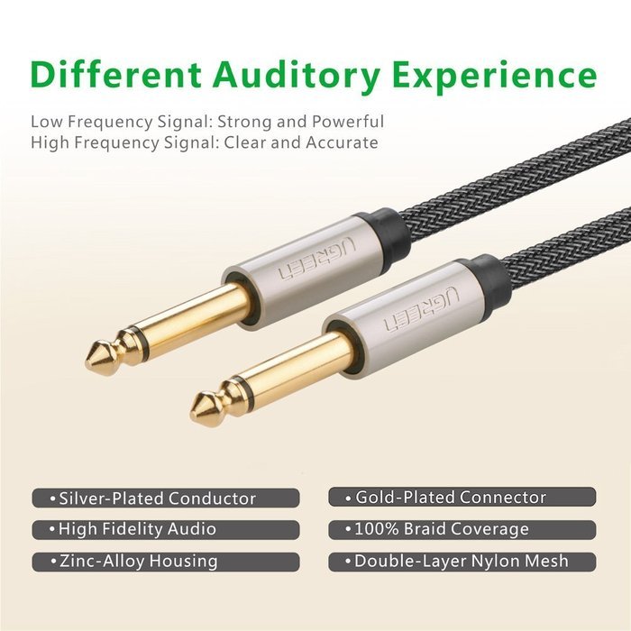 Ugreen Gold Plated Premium 6.35mm Mono Jack 1/8" TS Cable Unbalanced Guitar Patch Cords/Instrument Cable Male... N8