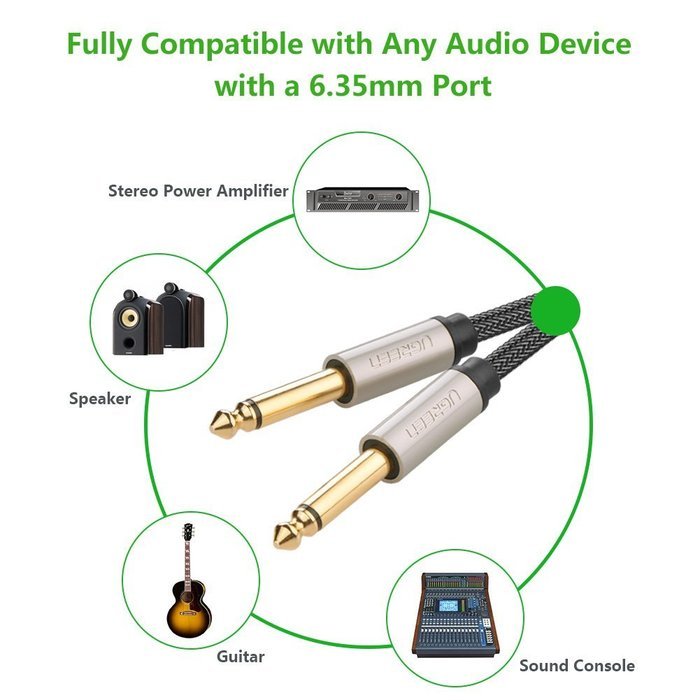 Ugreen Gold Plated Premium 6.35mm Mono Jack 1/8" TS Cable Unbalanced Guitar Patch Cords/Instrument Cable Male... N9