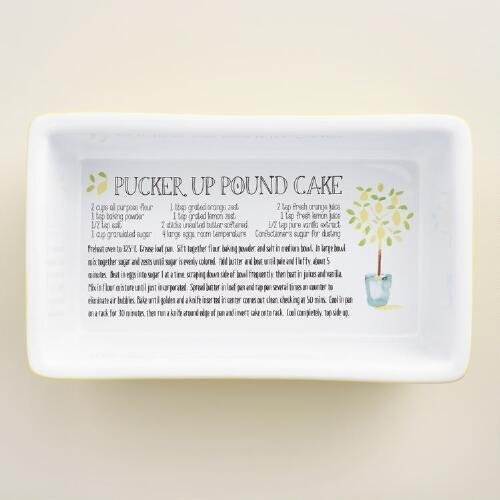 Adorable Ceramic Loaf Pan with Printed Lemon Pound Cake Recipe